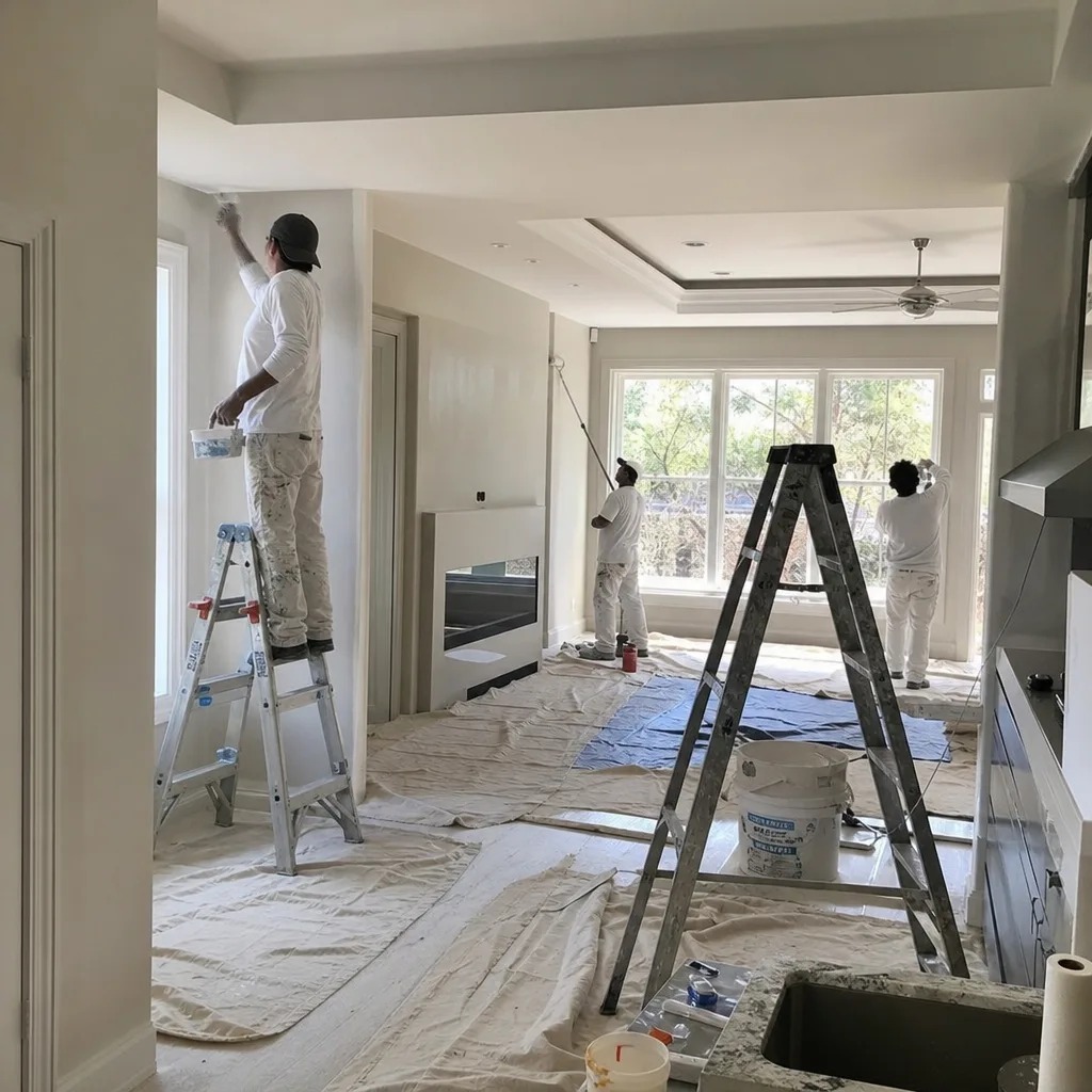 Professional painters working on a residential interior remodeling project